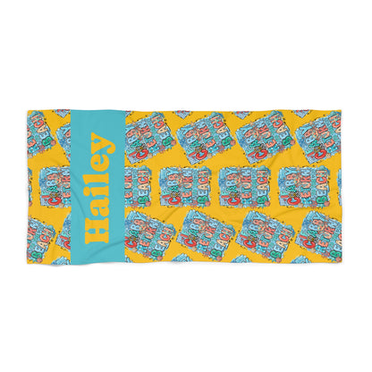Crabby Beach Towel — Personalized Name