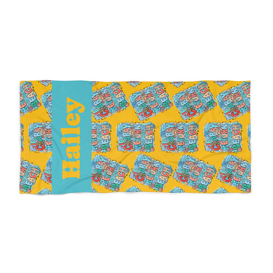 Crabby Beach Towel — Personalized Name