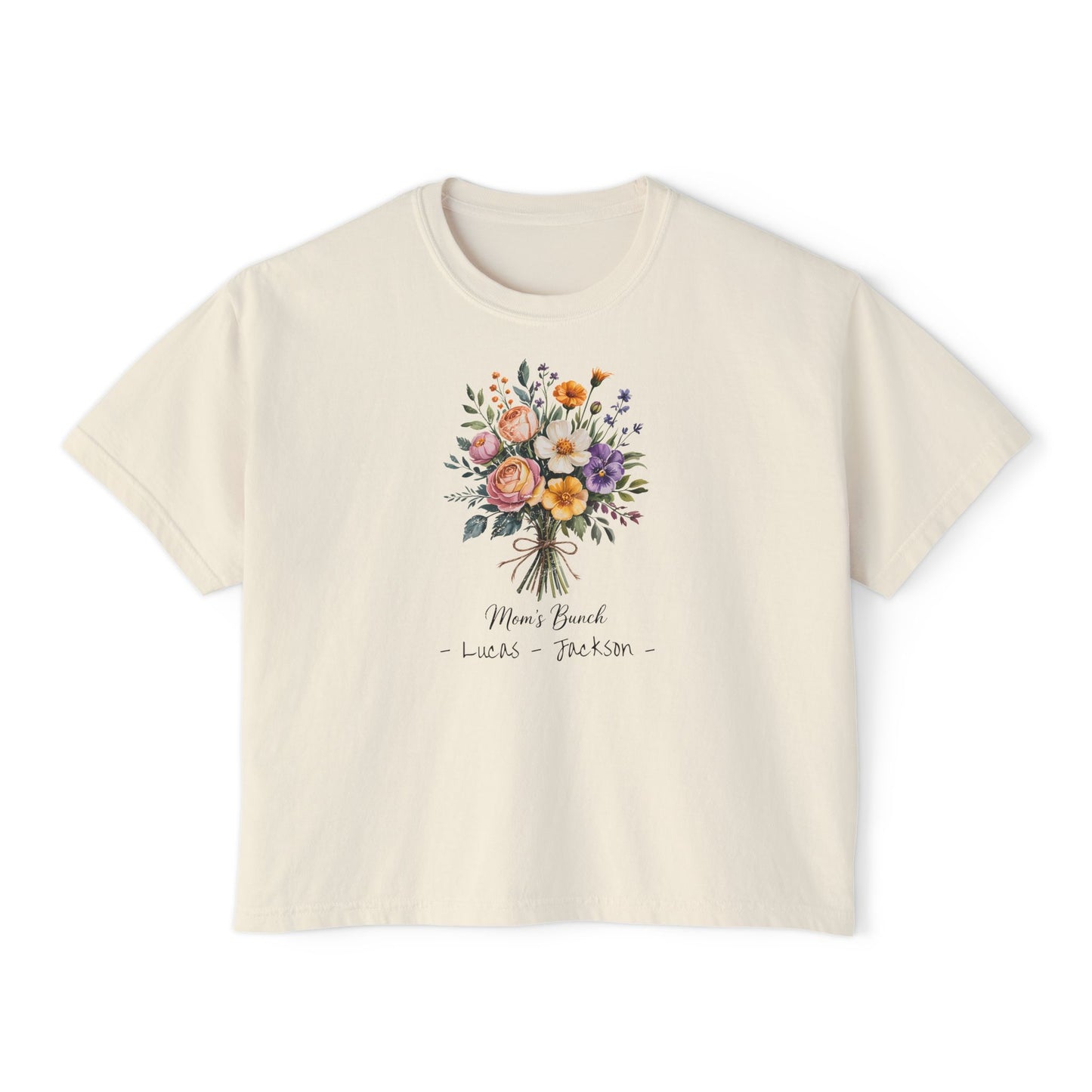 Mom's Bunch Custom Name Boxy Tee — Mother's Day Shirt