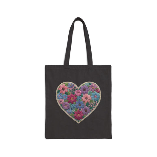 Floral Heart -Cotton Canvas Tote Bag