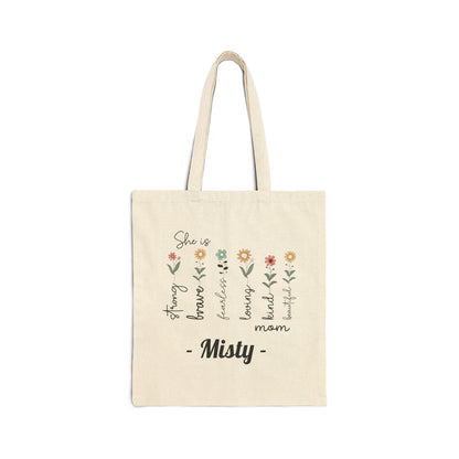 She Is Custom Name Tote Bag – Personalized Cotton Canvas Market Tote