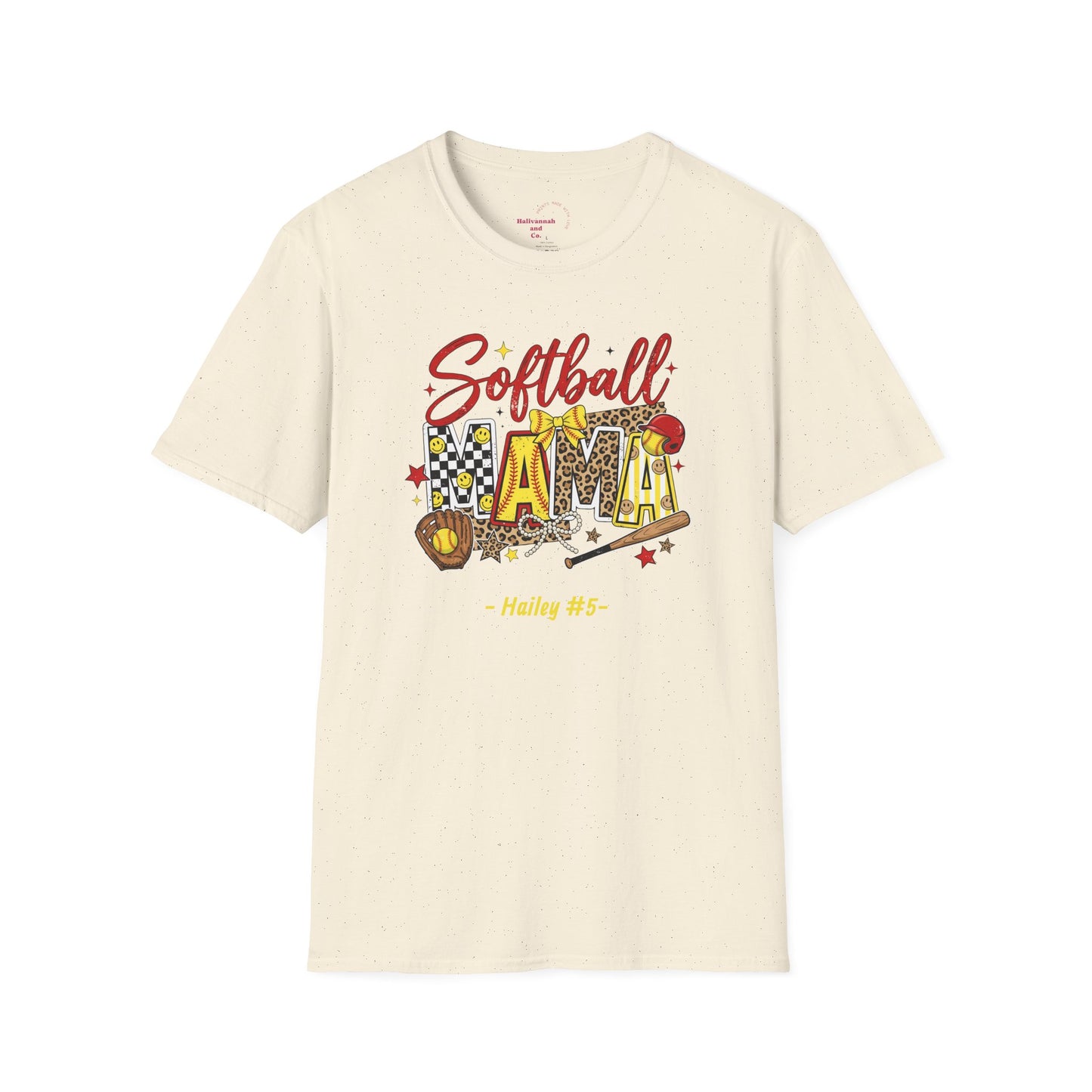 Softball Mama T-Shirt — Personalized Player Name and Number Tee