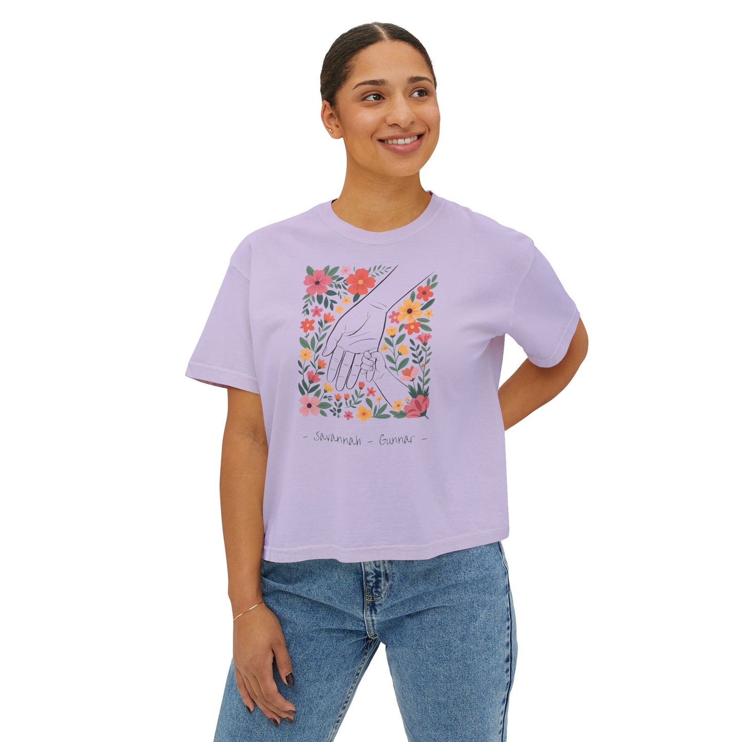 Mama Hand Custom Name Boxy Tee — Mother's Day Shirt
