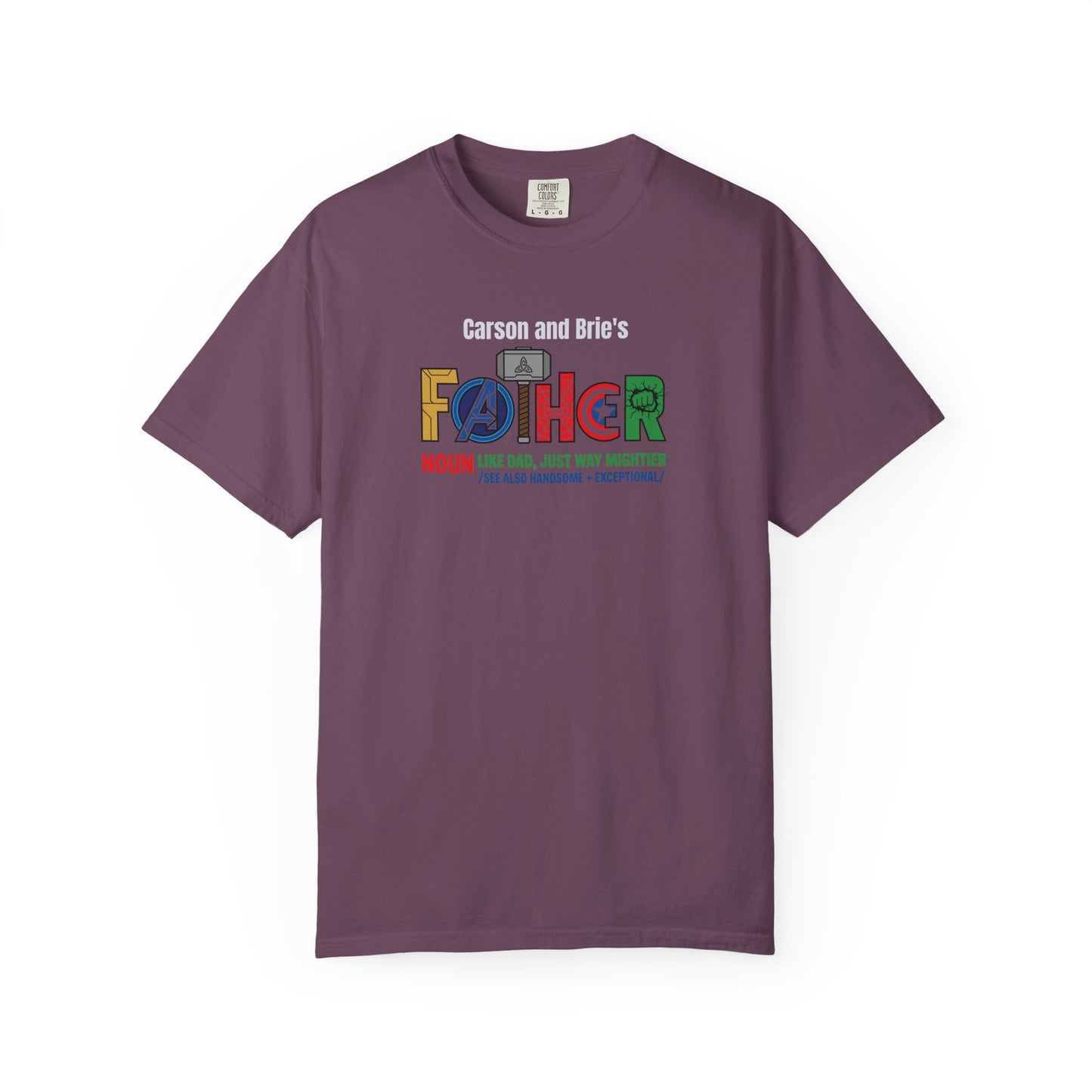 Superhero Father Custom Kid's Names— Fathers Day Tee