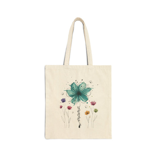 Boho Mom Flower -Cotton Canvas Tote Bag
