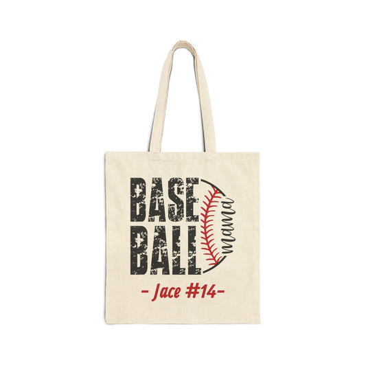 Baseball Mama Personalized Cotton Canvas Tote (Custom Name & Number)