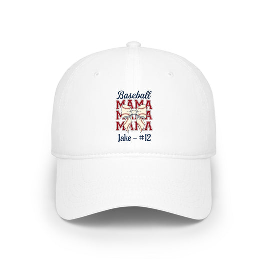 Baseball Mama Bow Low Profile Cap — Personalized Name & Number