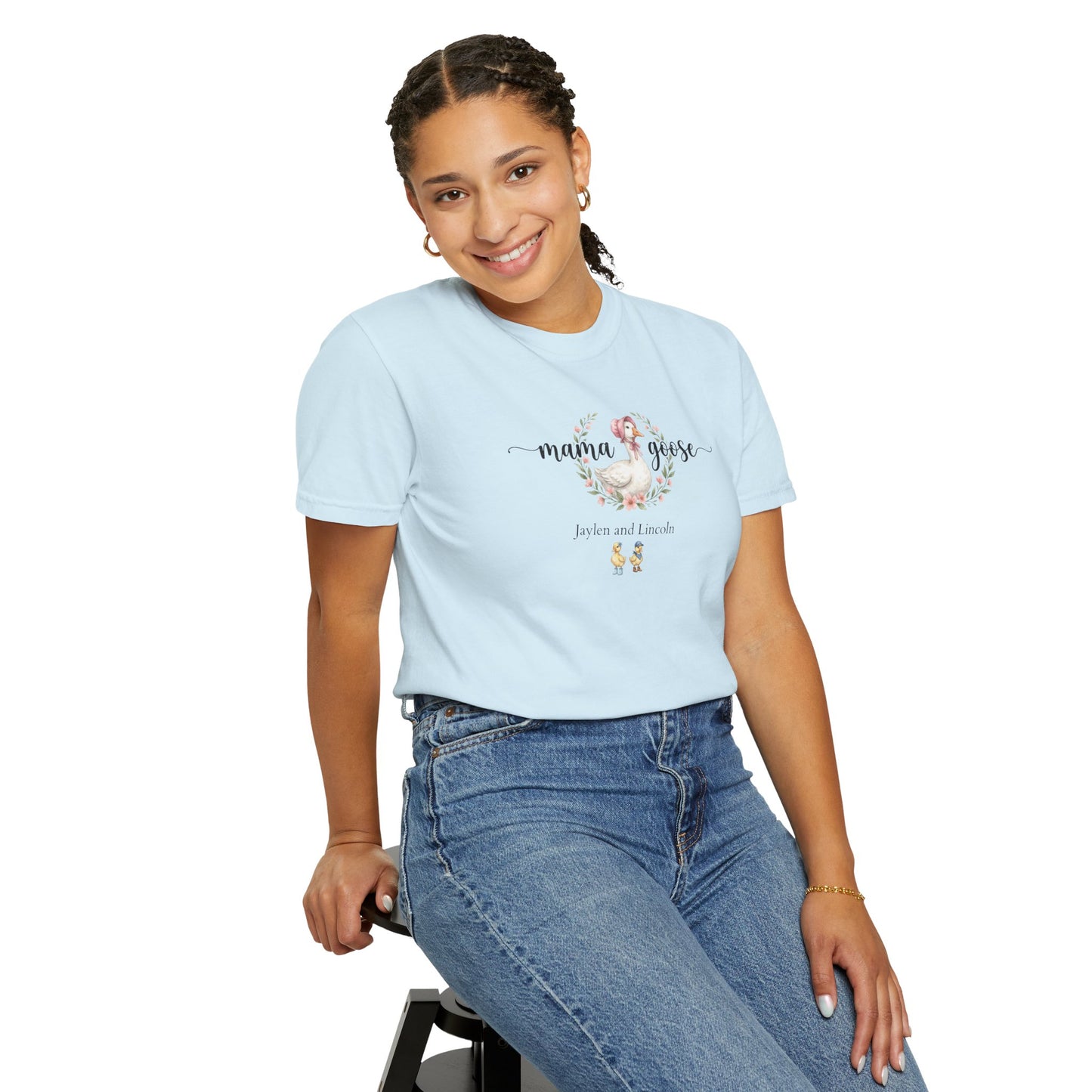Mama Goose Custom Name T-Shirt — Personalized Mom Script Graphic Tee