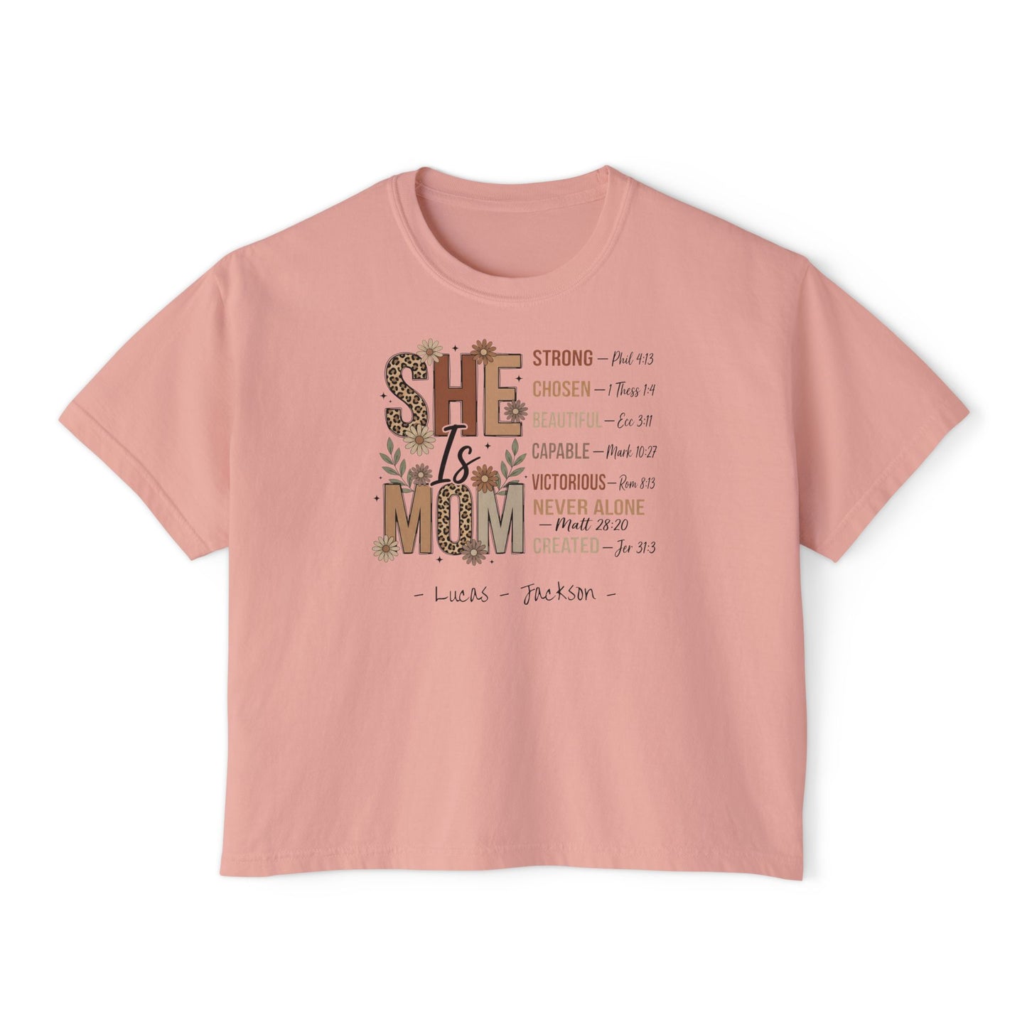 She Is Mom Custom Name Boxy Tee — Mother's Day Shirt