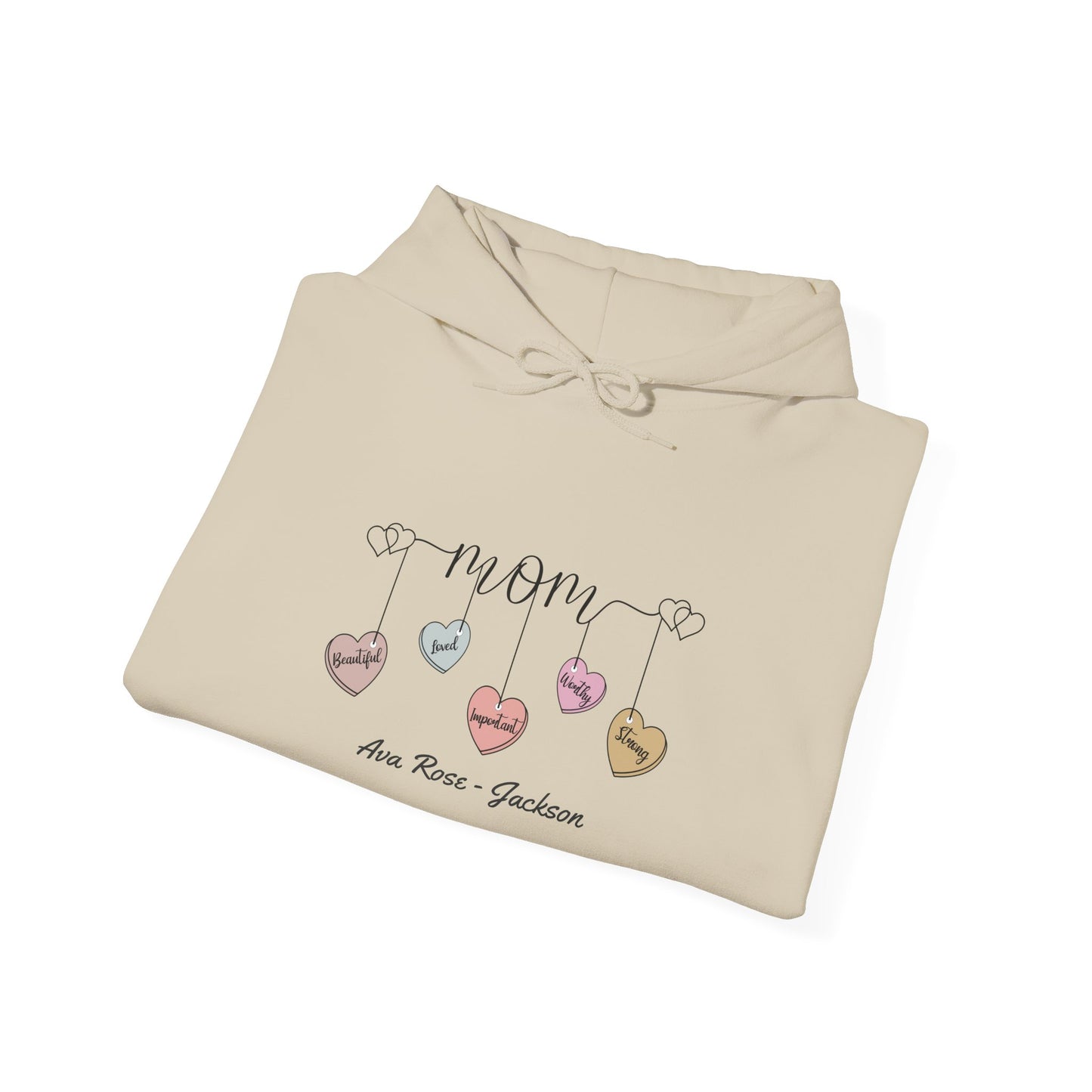 Mom Hearts Custom Kids Name Mama Hoodie — Personalized Mom Hoodie