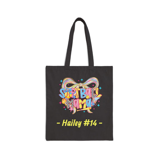 Preppy Softball Mama Personalized Cotton Canvas Tote (Custom Name & Number)