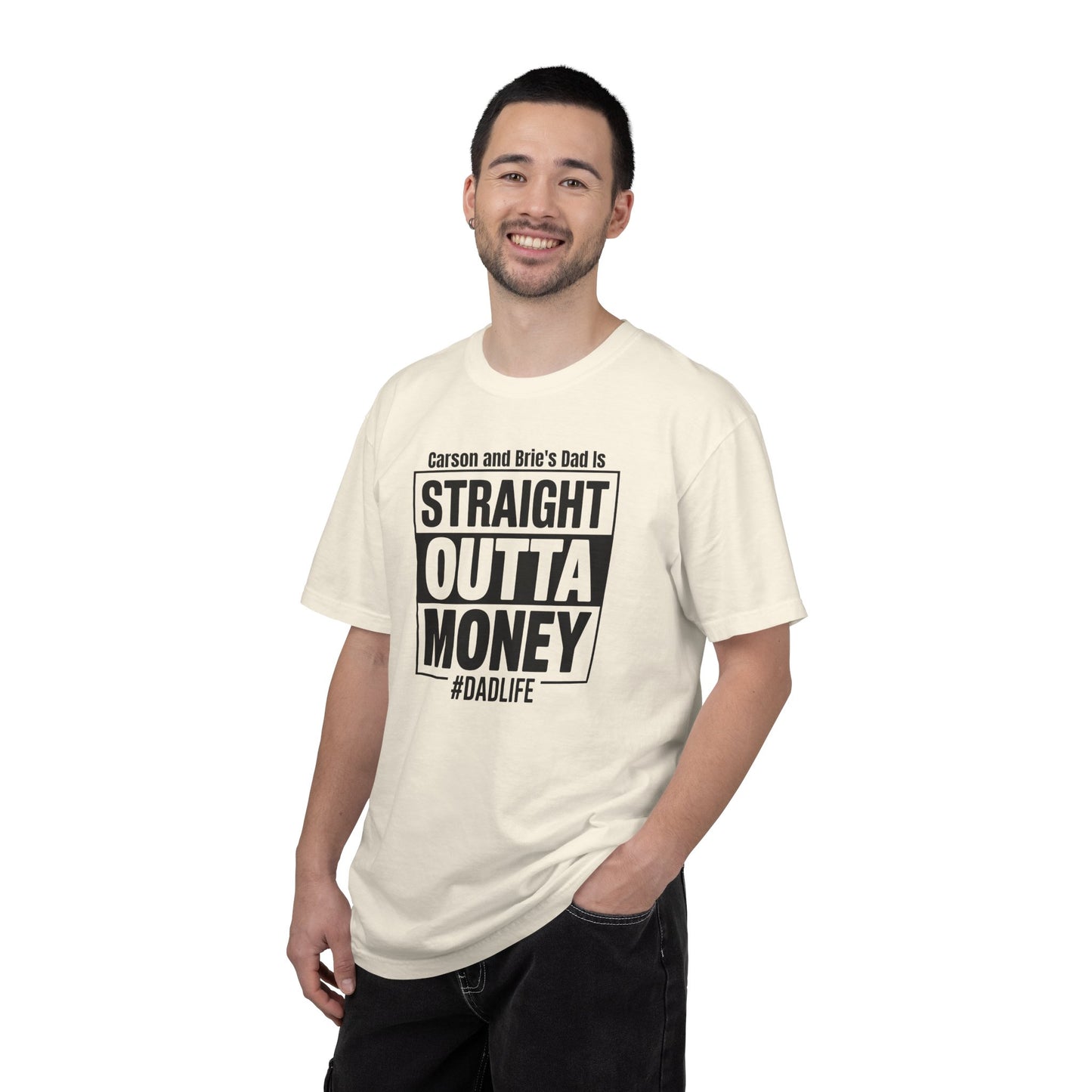 Straight Outta Money Custom Kid's Names— Distressed American Flag Fathers Day Tee