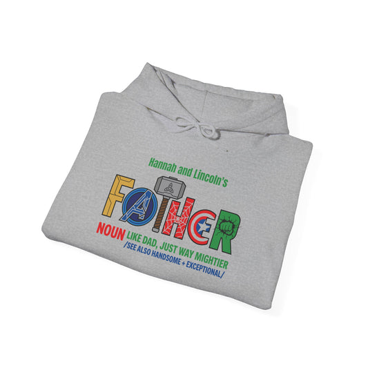 Superhero Father Custom Kid's Names Hoodie - Personalized Gift