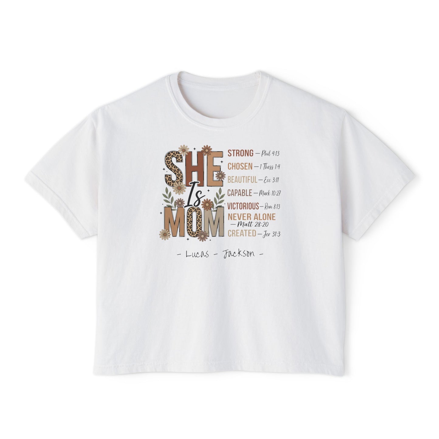 She Is Mom Custom Name Boxy Tee — Mother's Day Shirt