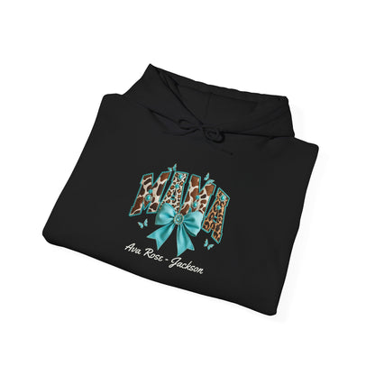 Mama Teal Bow Custom Kids Name Mama Hoodie — Personalized Mom Hoodie