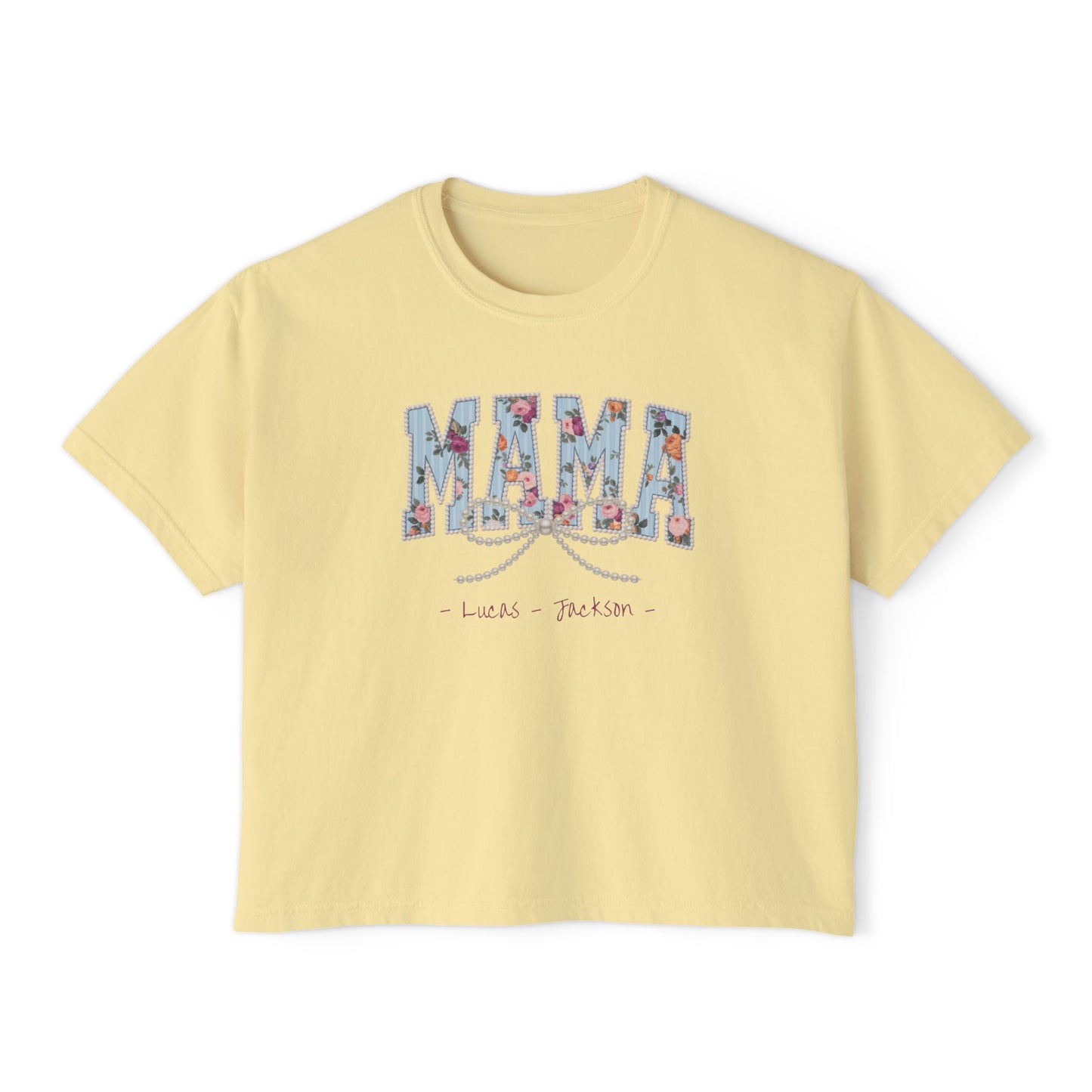 Mama Pearls Custom Name Boxy Tee — Mother's Day Shirt