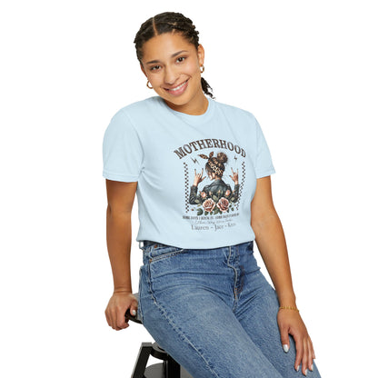 Rockin Motherhood Custom Name T-Shirt — Personalized Mom Script Graphic Tee