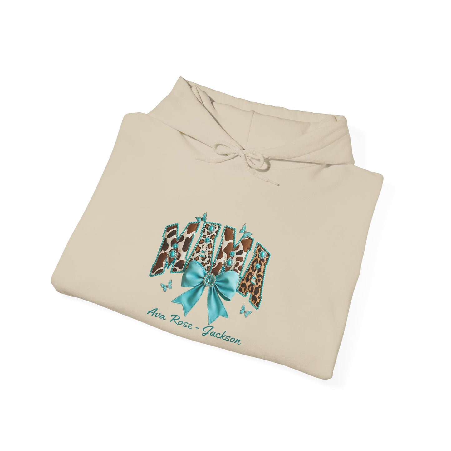 Mama Teal Bow Custom Kids Name Mama Hoodie — Personalized Mom Hoodie