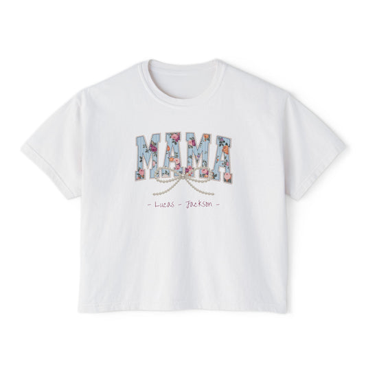 Mama Pearls Custom Name Boxy Tee — Mother's Day Shirt
