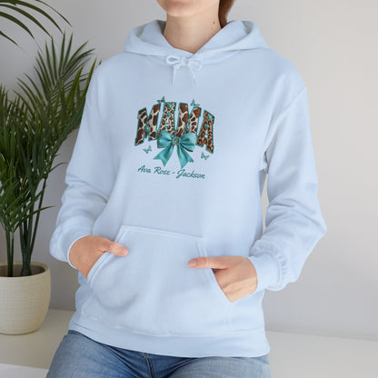 Mama Teal Bow Custom Kids Name Mama Hoodie — Personalized Mom Hoodie