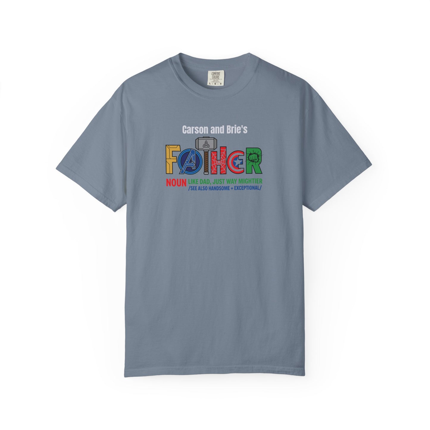 Superhero Father Custom Kid's Names— Fathers Day Tee
