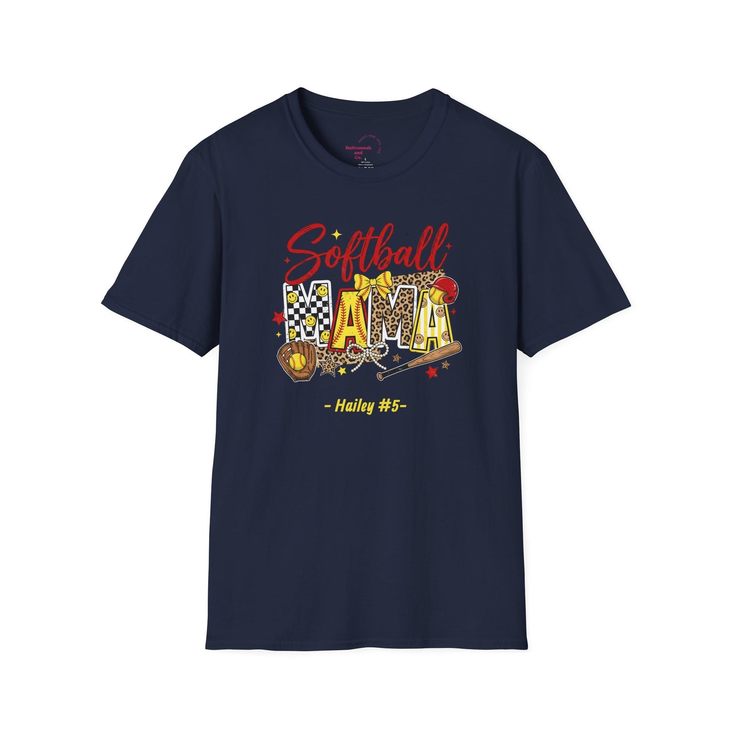 Softball Mama T-Shirt — Personalized Player Name and Number Tee