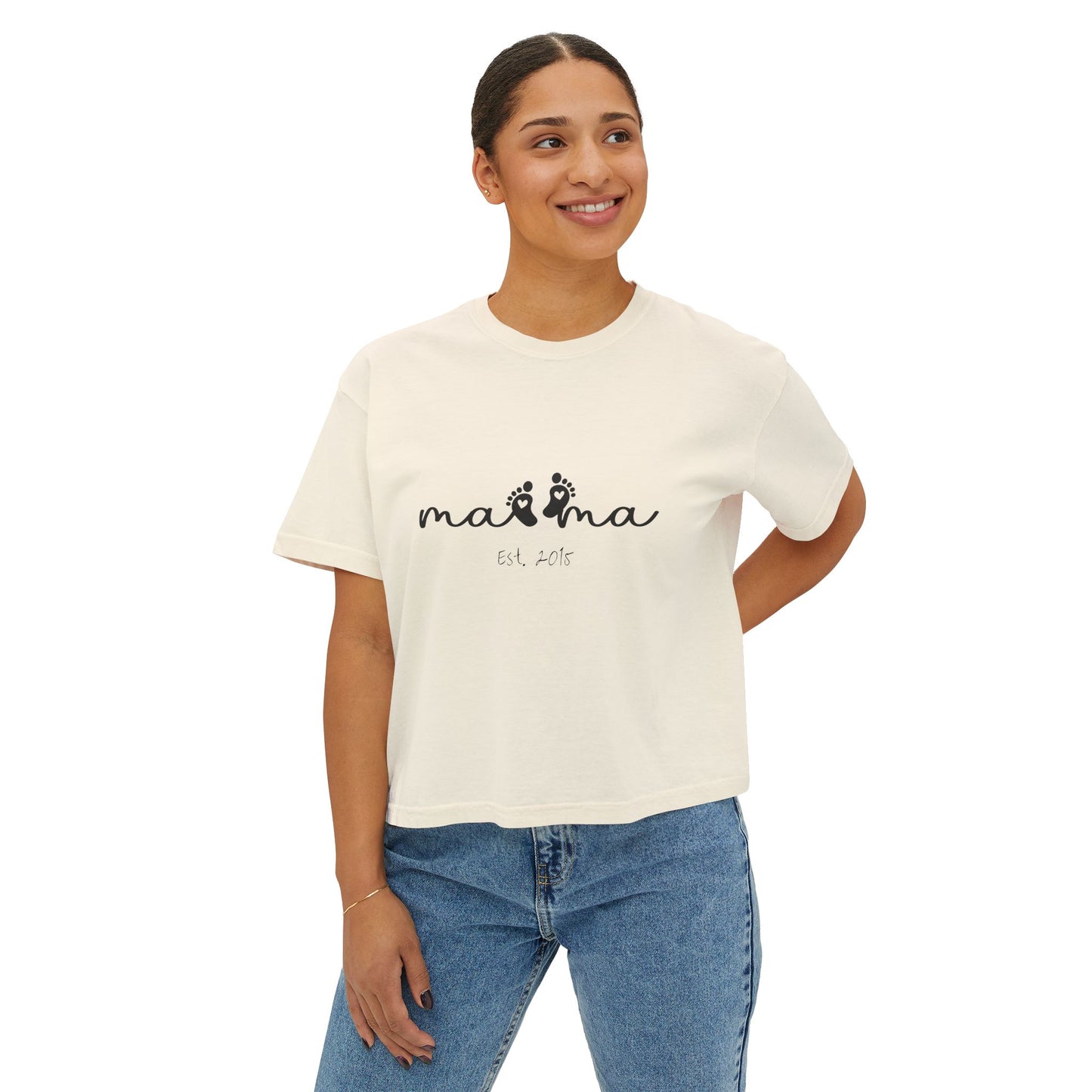 Mama Est. Custom Birth Year Boxy Tee — Mother's Day Shirt