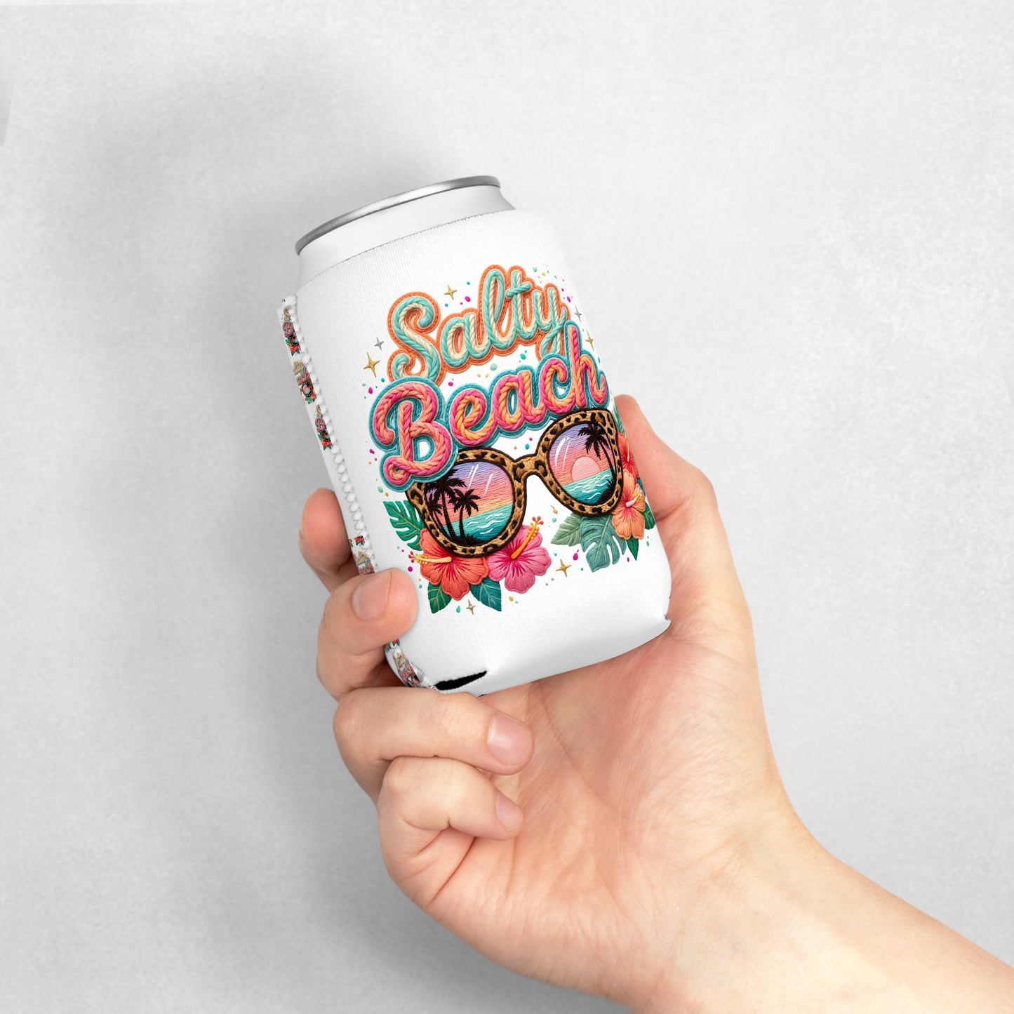 Salty Beach Can Cooler Sleeve — Personalized Can Koozie for BBQs & Beach Days