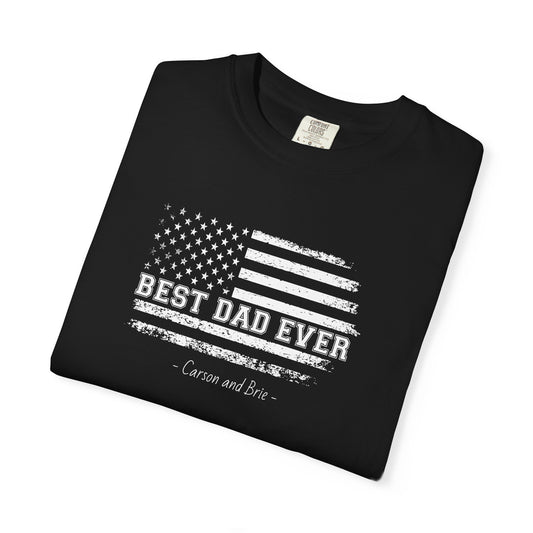 Best Dad Ever T-Shirt Custom Kid's Names— Distressed American Flag Fathers Day Tee
