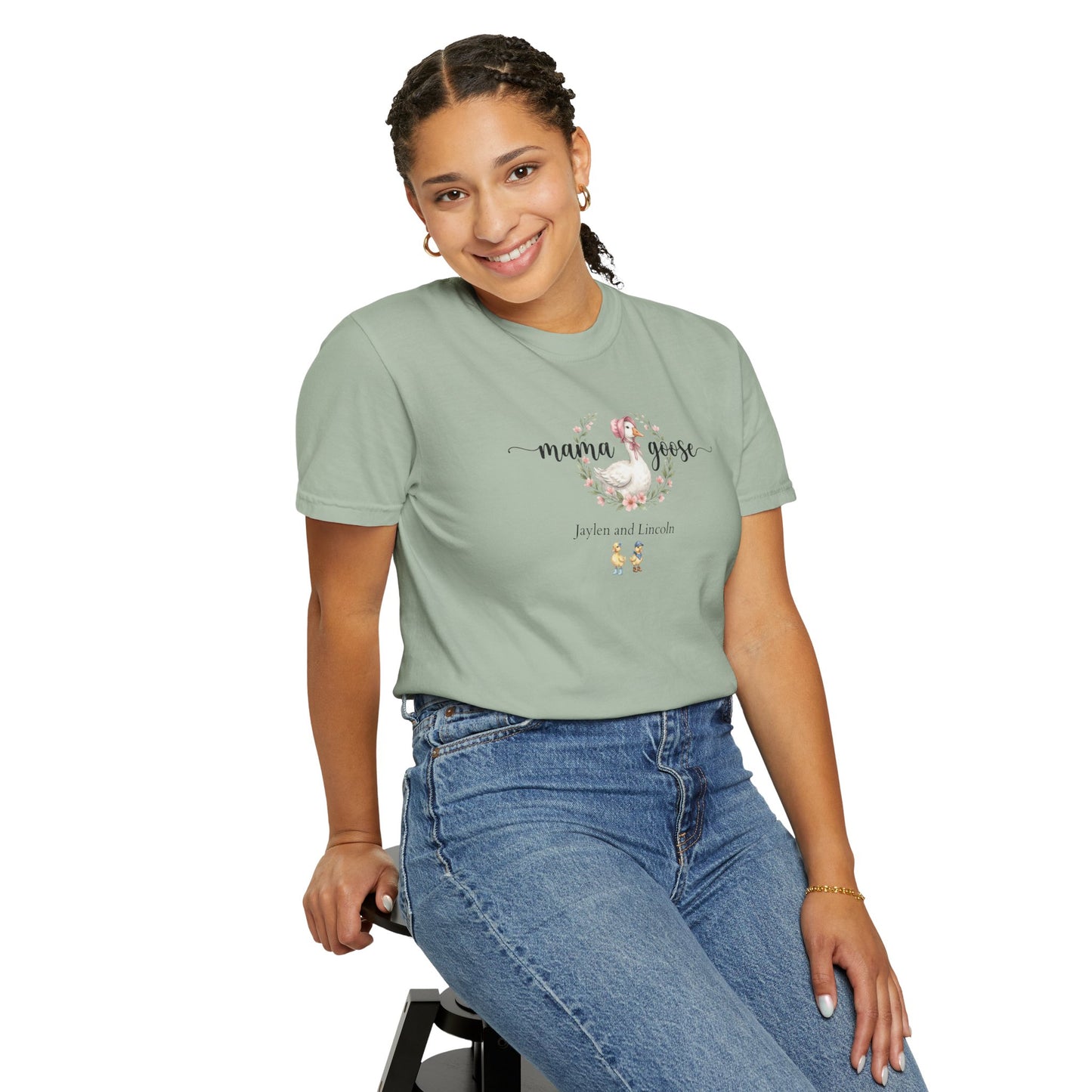 Mama Goose Custom Name T-Shirt — Personalized Mom Script Graphic Tee