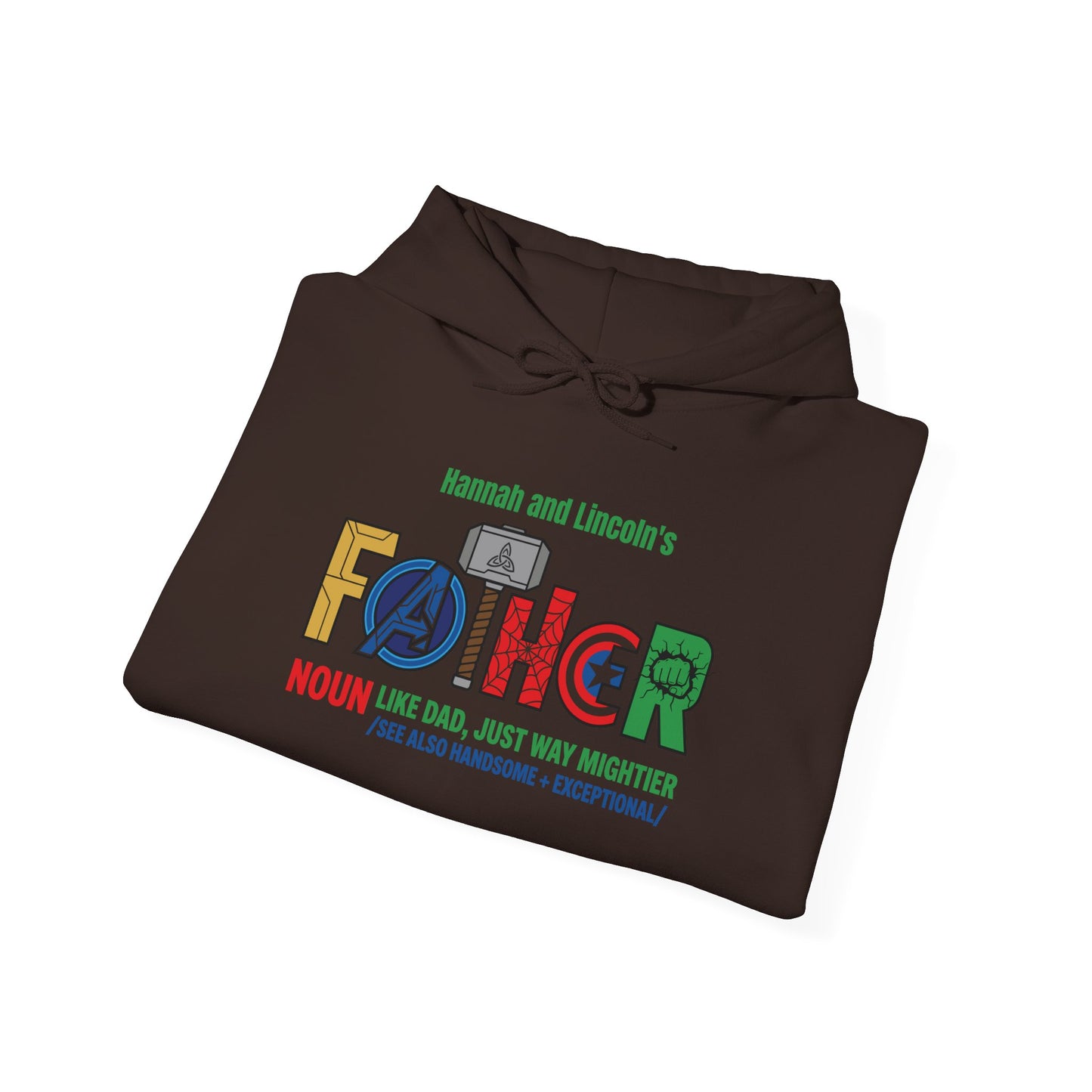Superhero Father Custom Kid's Names Hoodie - Personalized Gift