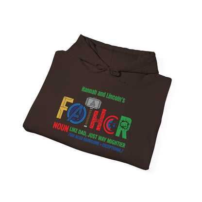 Superhero Father Custom Kid's Names Hoodie - Personalized Gift