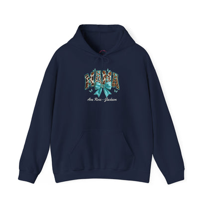 Mama Teal Bow Custom Kids Name Mama Hoodie — Personalized Mom Hoodie