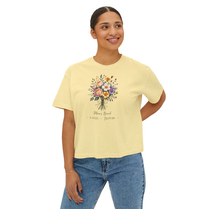 Mom's Bunch Custom Name Boxy Tee — Mother's Day Shirt