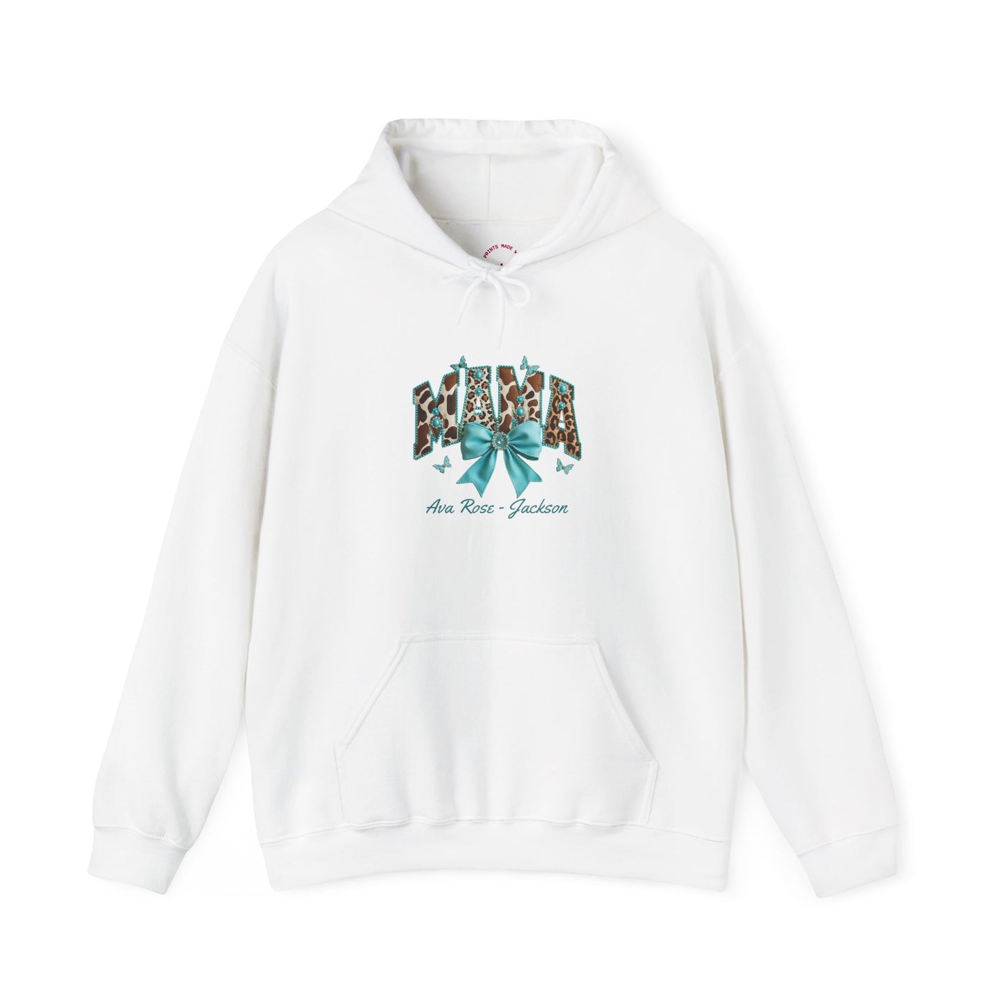 Mama Teal Bow Custom Kids Name Mama Hoodie — Personalized Mom Hoodie
