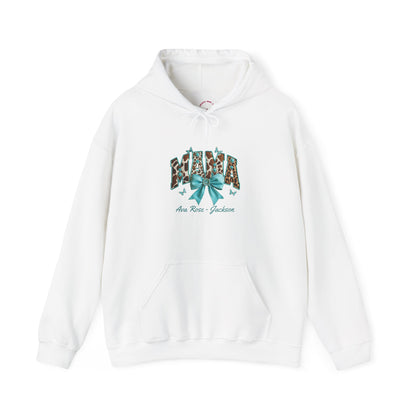 Mama Teal Bow Custom Kids Name Mama Hoodie — Personalized Mom Hoodie
