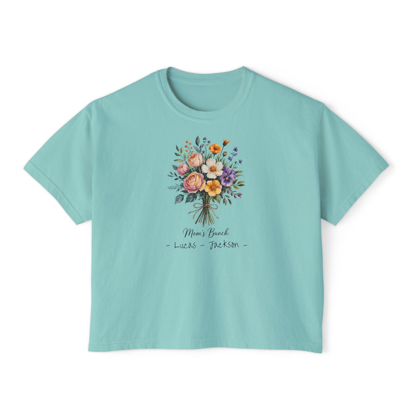 Mom's Bunch Custom Name Boxy Tee — Mother's Day Shirt