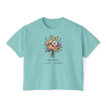 Mom's Bunch Custom Name Boxy Tee — Mother's Day Shirt