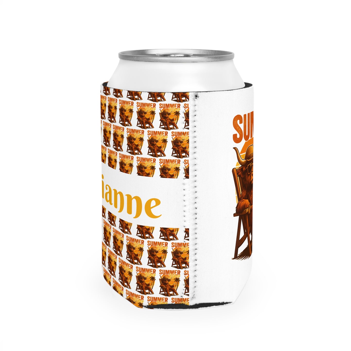 Highland Cow Can Cooler Sleeve — Personalized Can Koozie for BBQs & Beach Days