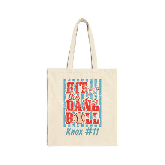 Hit The Dang Ball Personalized Cotton Canvas Tote (Custom Name & Number)