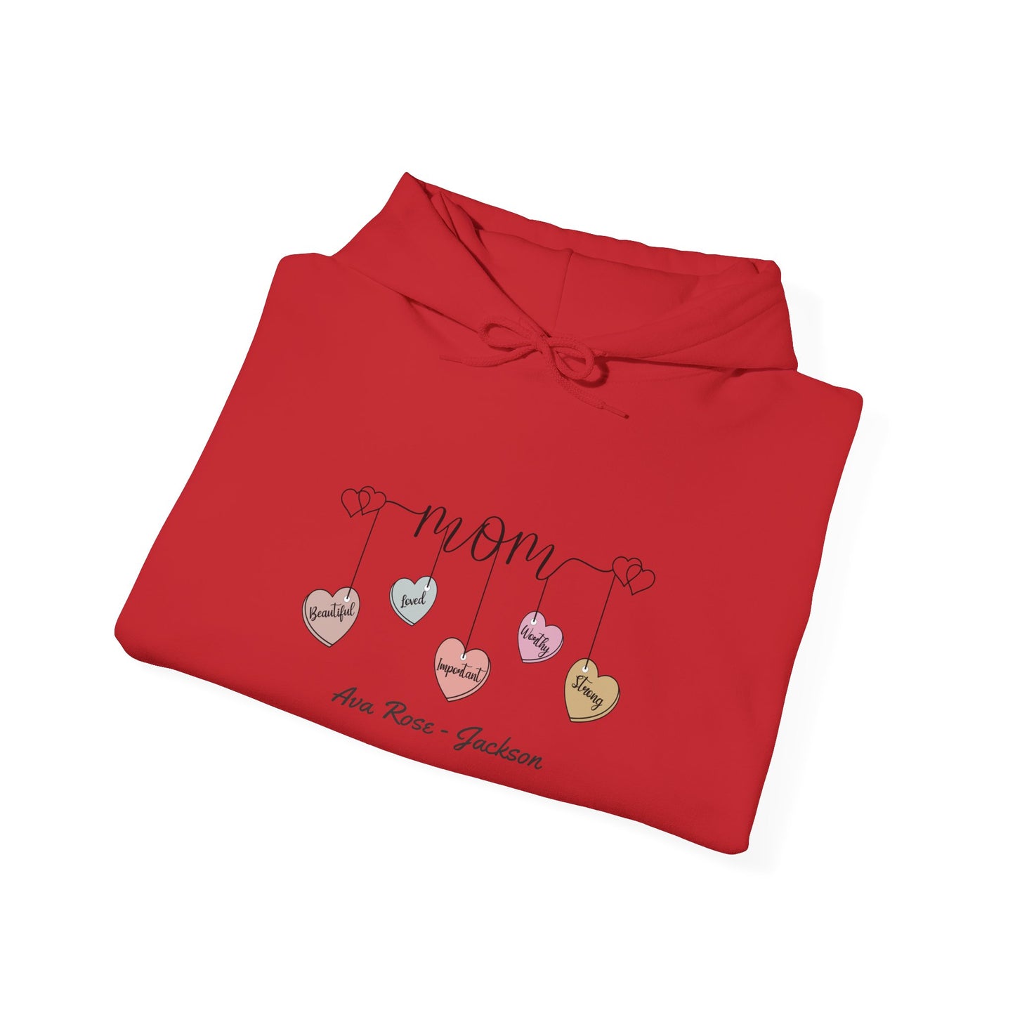 Mom Hearts Custom Kids Name Mama Hoodie — Personalized Mom Hoodie