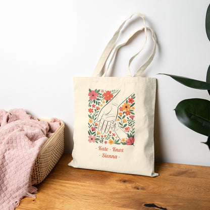 Mama Hand Custom Kid's Names Tote Bag – Personalized Cotton Canvas Market Tote