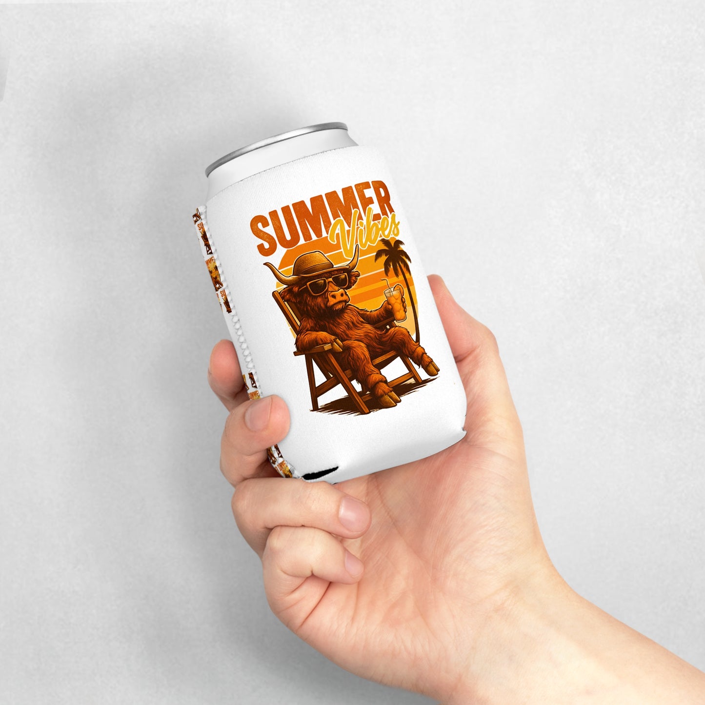 Highland Cow Can Cooler Sleeve — Personalized Can Koozie for BBQs & Beach Days