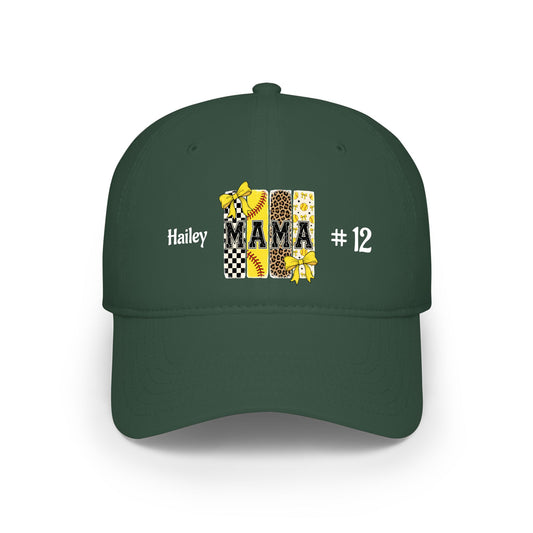 Leopard Softball Mama Low Profile Cap — Personalized Name & Number