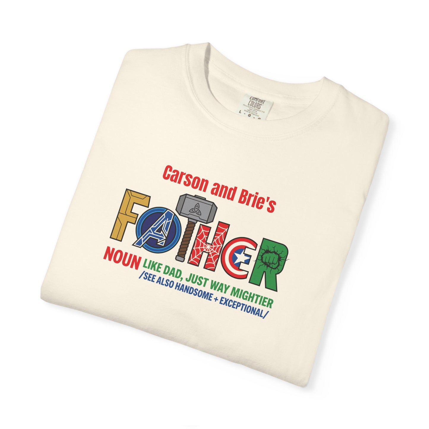 Superhero Father Custom Kid's Names— Fathers Day Tee