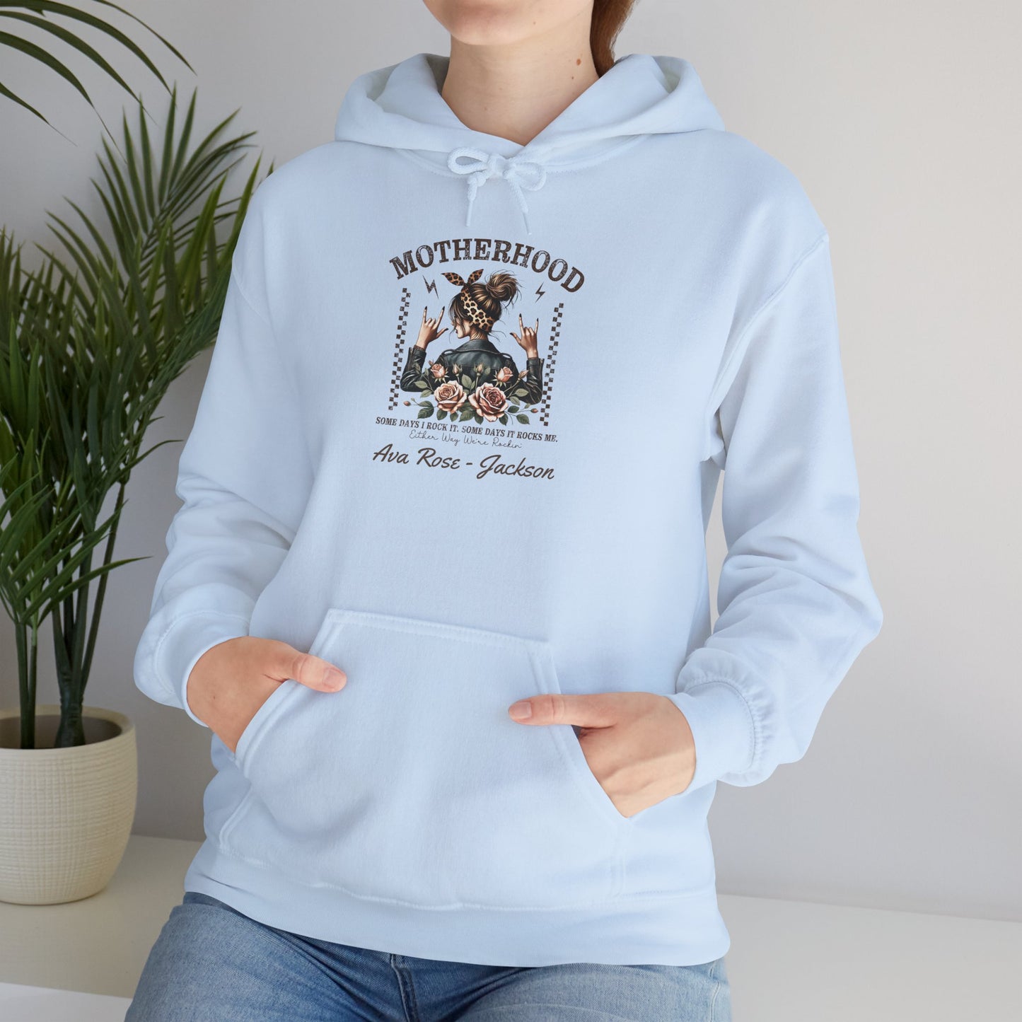 Rockin Motherhood Custom Kids Name Mama Hoodie — Personalized Mom Hoodie