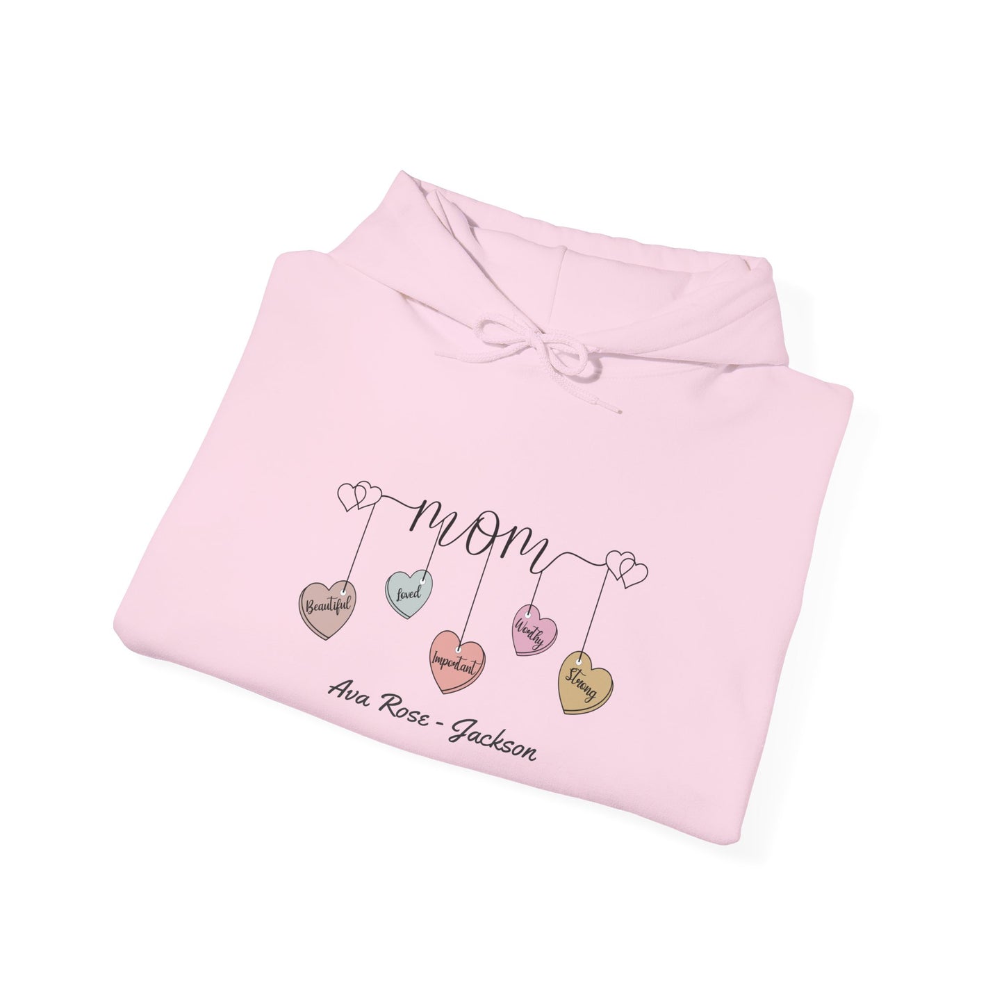 Mom Hearts Custom Kids Name Mama Hoodie — Personalized Mom Hoodie