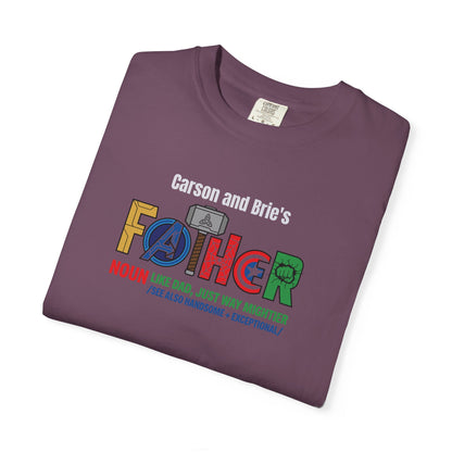 Superhero Father Custom Kid's Names— Fathers Day Tee