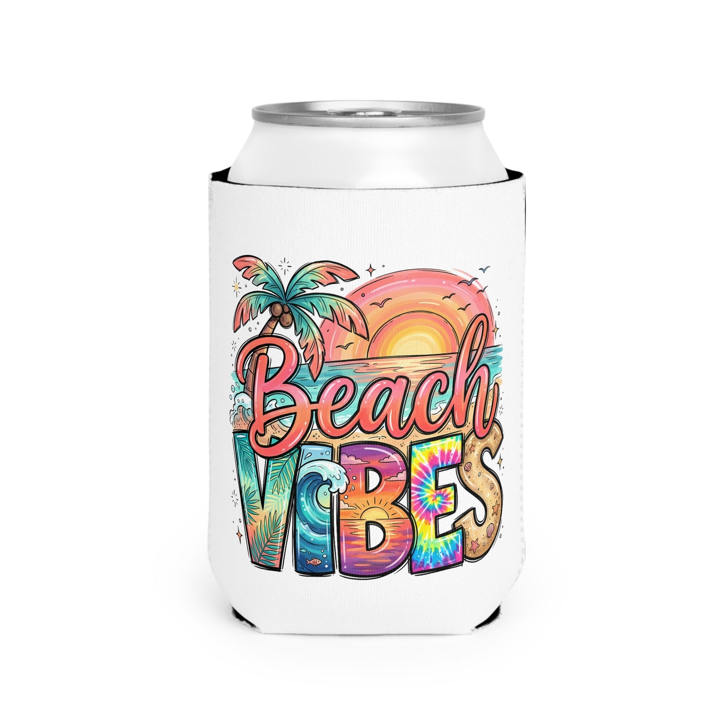 Beach Vibes Cooler Sleeve — Personalized Can Koozie for BBQs & Beach Days