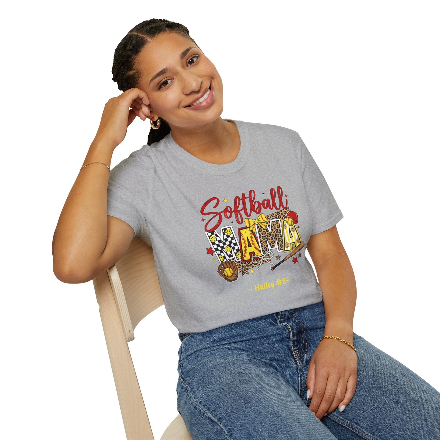 Softball Mama T-Shirt — Personalized Player Name and Number Tee